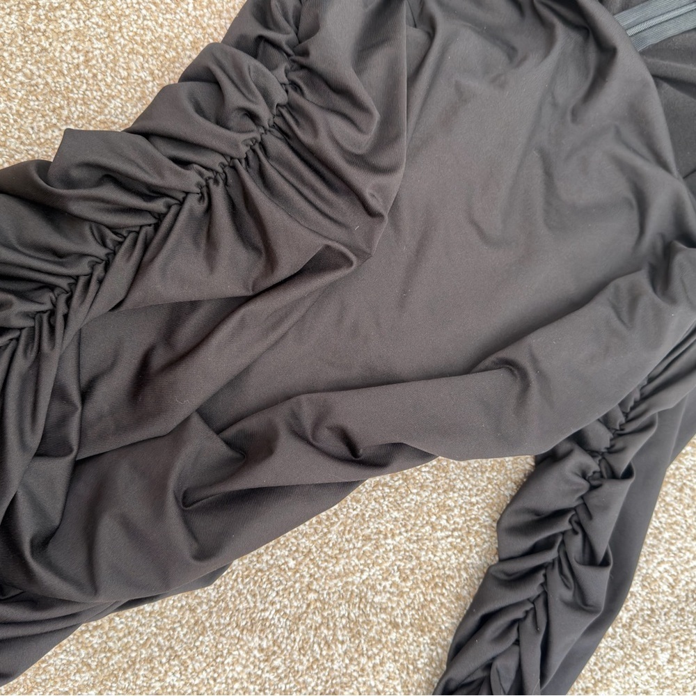 Black XL Ruched Cutout Bodycon Mini Dress Long Sleeve Club Party - Picture 5 of 7